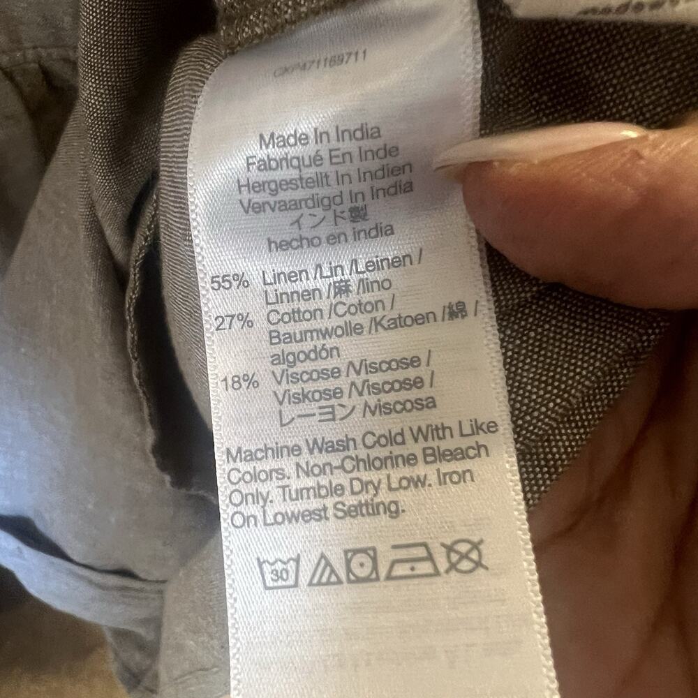 Madewell Small Linen Blend Alexandra Button Front Mini Shirt Dress Olive Branch - Picture 5 of 8